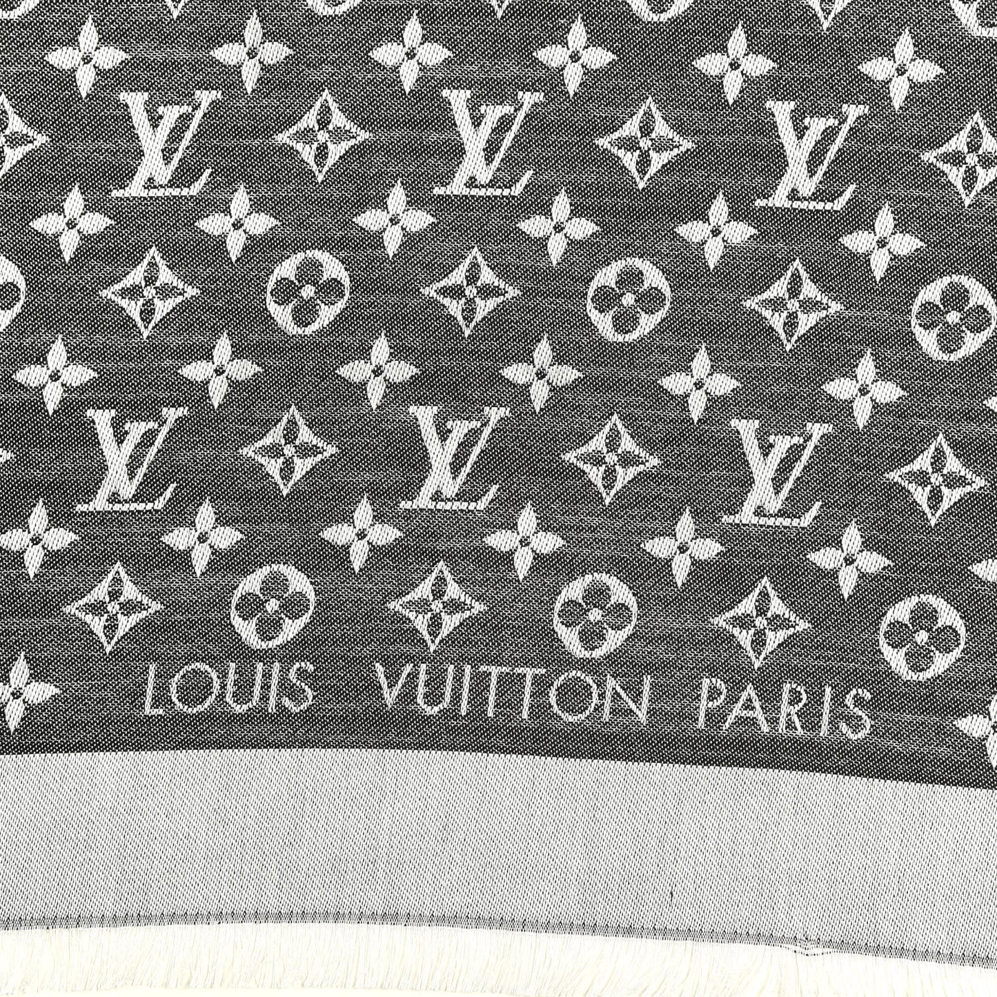 Silk Wool Monogram Denim Shawl Black