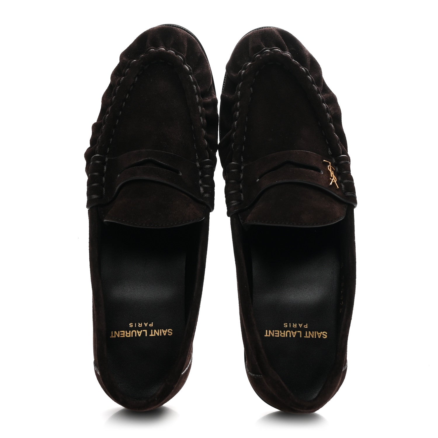 Saint Laurent Suede Le Loafer 15 Penny Slippers 37.5 Dark Chocolate 2 of 10