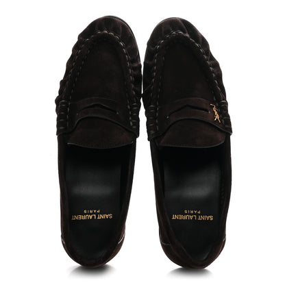 Saint Laurent Suede Le Loafer 15 Penny Slippers 37.5 Dark Chocolate 2 of 10