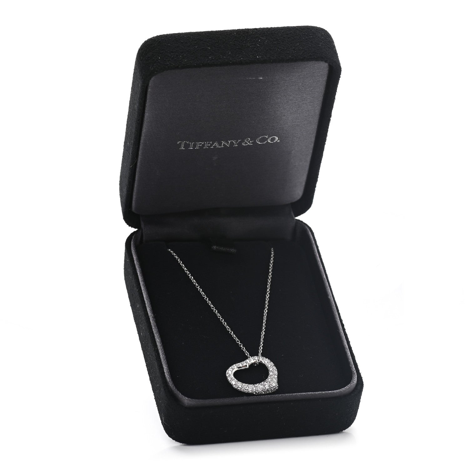 Tiffany Platinum Diamond 16mm Elsa Peretti Open Heart Pave Pendant Necklace 9 of 9