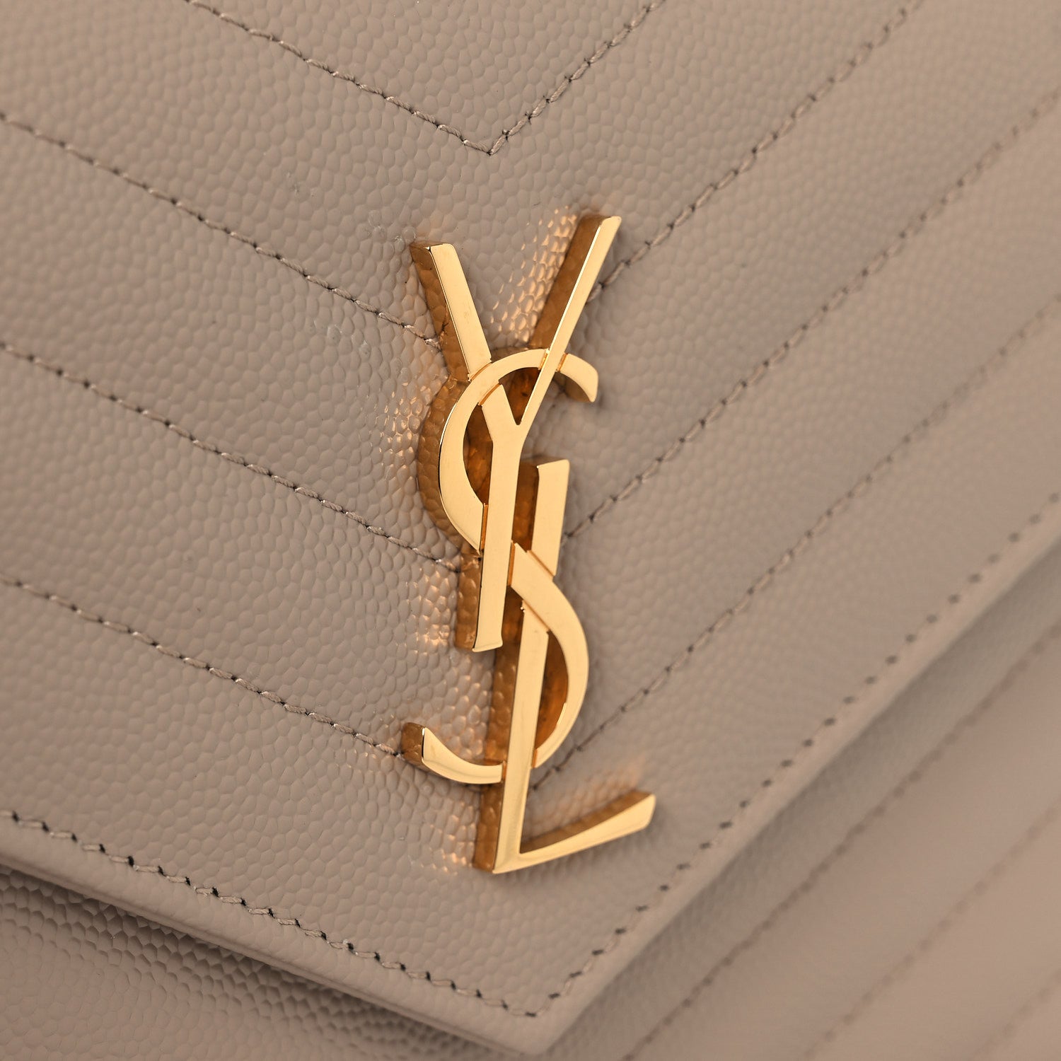 Saint Laurent Grain De Poudre Matelasse Chevron Monogram Envelope Chain Wallet Dark Beige 11 of 11