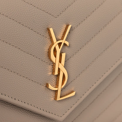 Saint Laurent Grain De Poudre Matelasse Chevron Monogram Envelope Chain Wallet Dark Beige 11 of 11