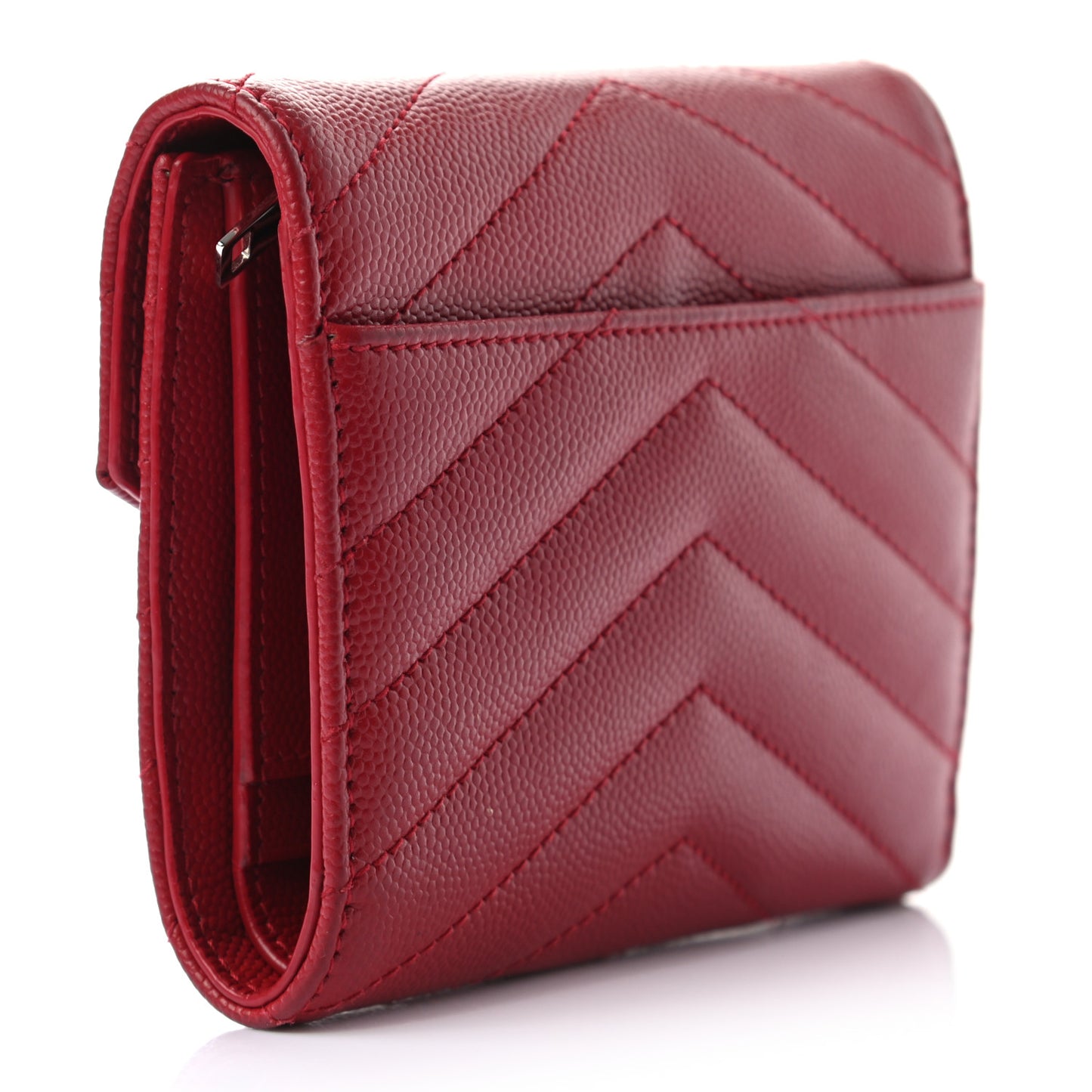Grain De Poudre Matelasse Chevron Monogram Compact Tri Fold Wallet Red
