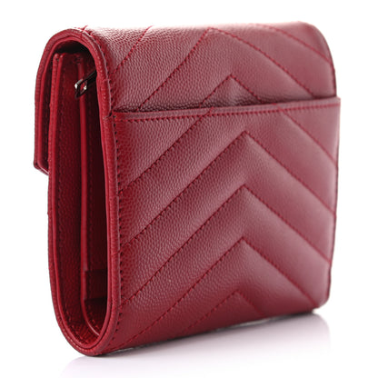 Saint Laurent Grain De Poudre Matelasse Chevron Monogram Compact Tri Fold Wallet Red 3 of 8