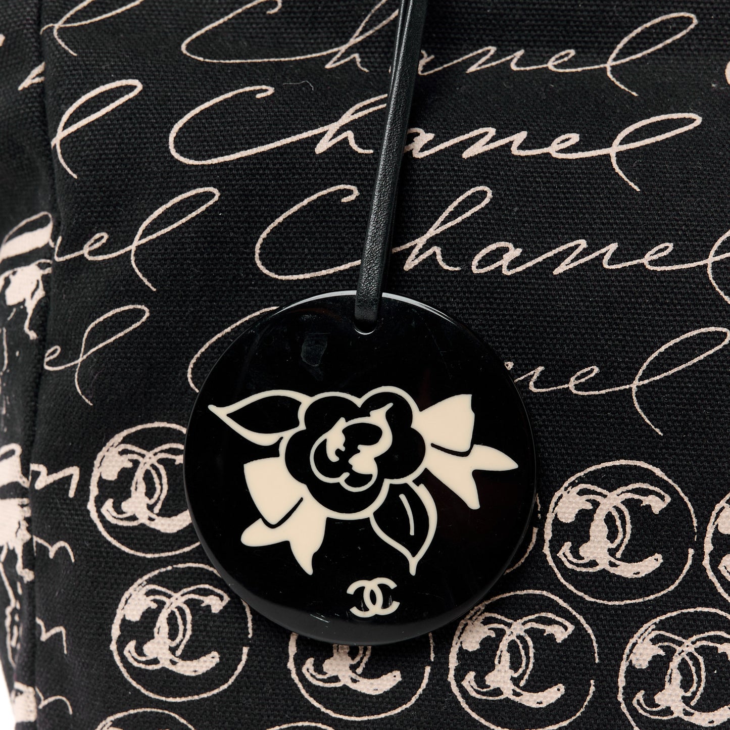 Canvas Camellia Flower Tote Black