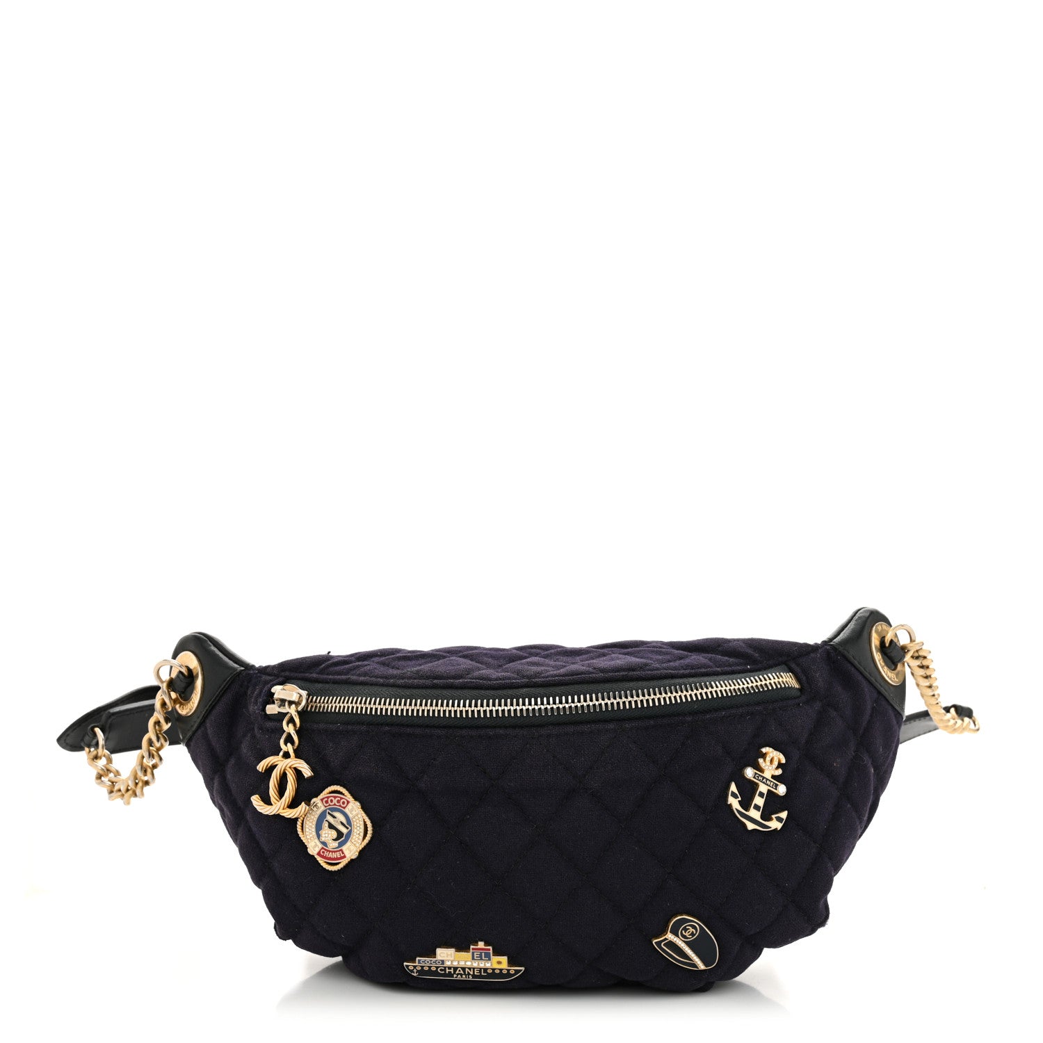 Chanel Wool Lambskin Quilted Paris Hamburg Charms Waist Bag Dark Navy 1 of 14