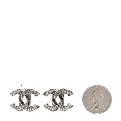 Chanel Ruthenium Crystal CC Earrings Silver Black 2 of 4