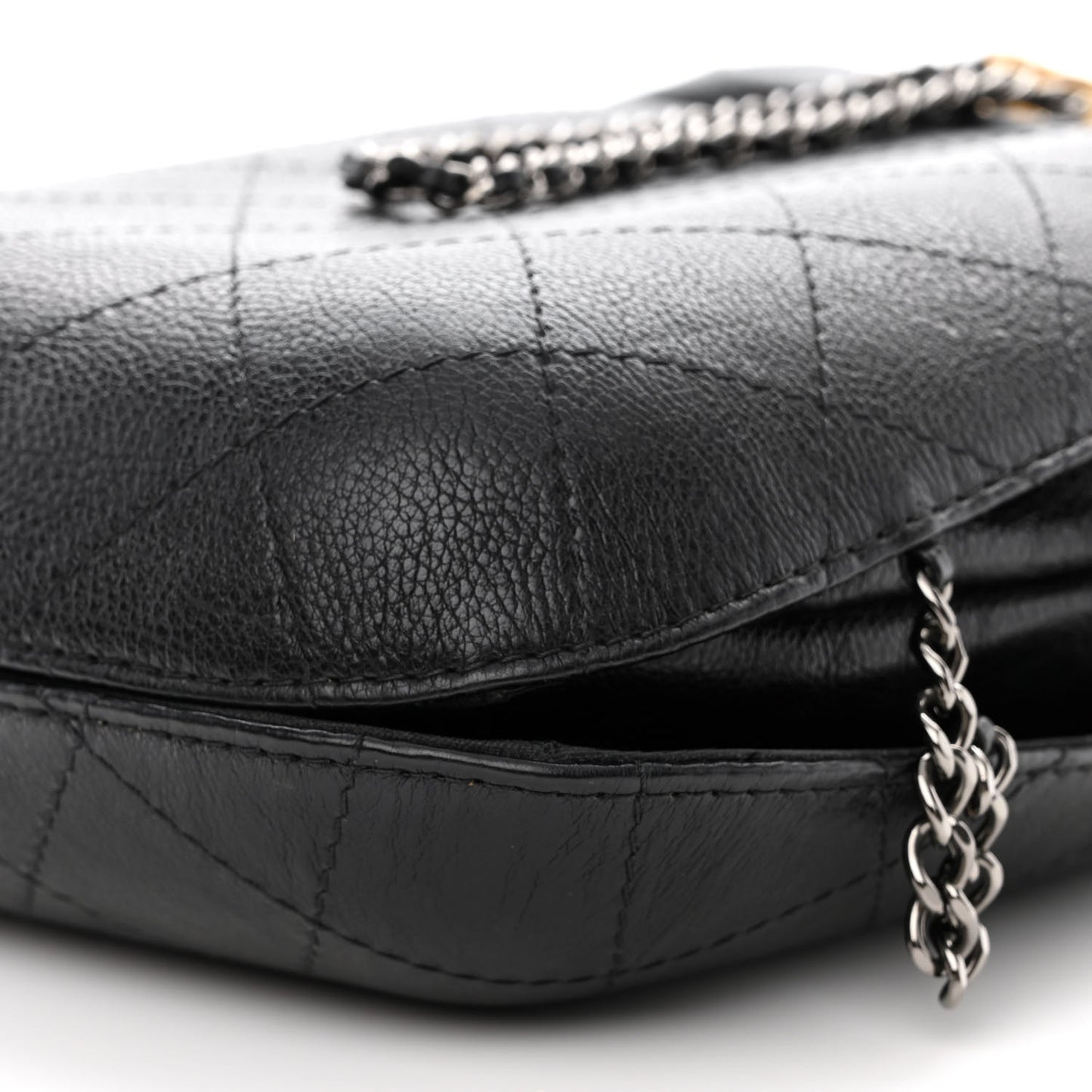 Aged Calfskin Quilted Gabrielle Bucket Black