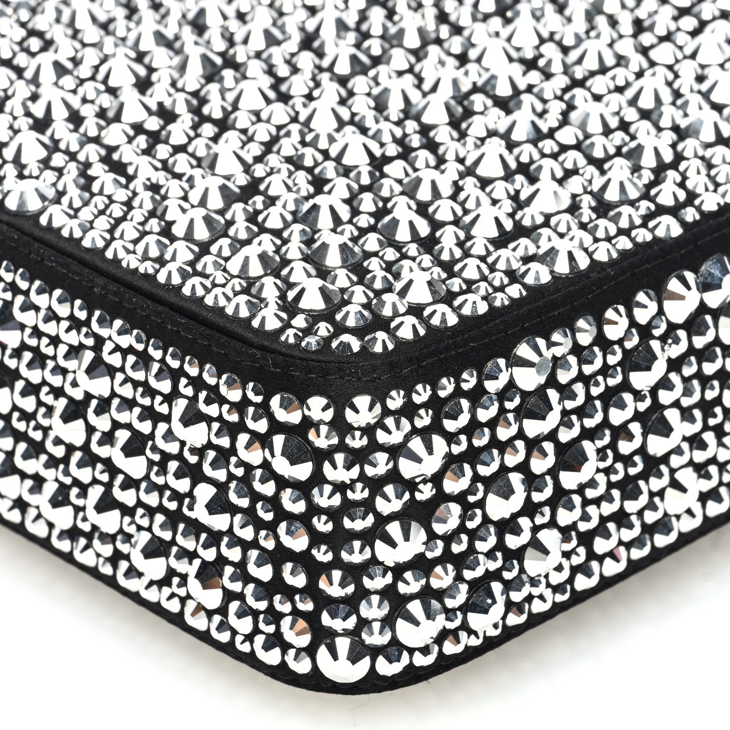 Prada Satin Crystal Metal Triangle Logo Small Double Handle Crossbody Tote Metal 9 of 9