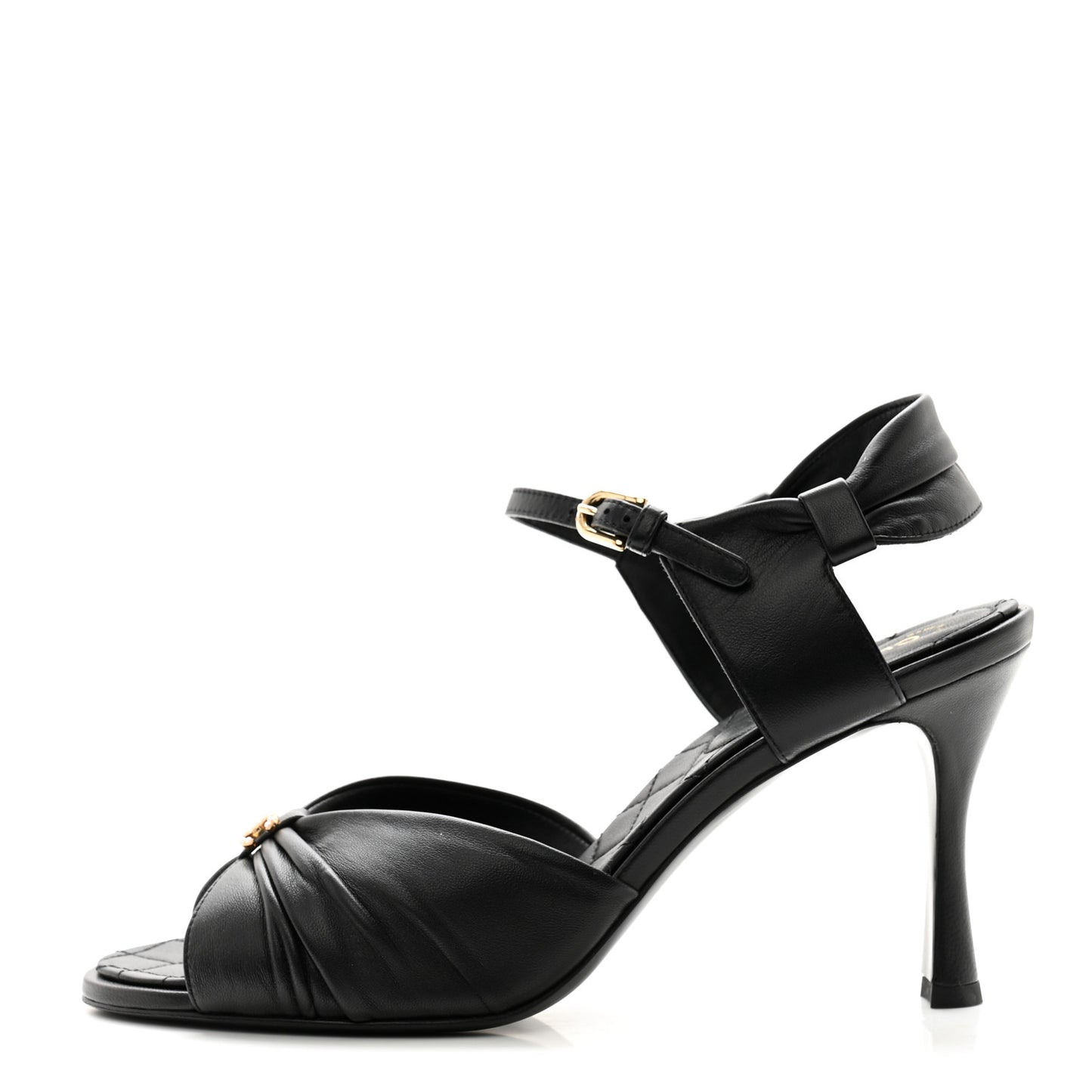 Lambskin Pearl CC Bow Sandals 39 Black