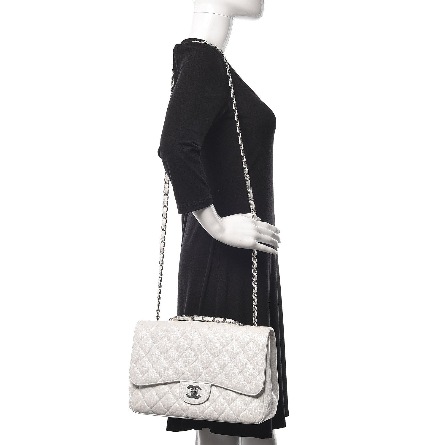 Chanel Caviar Quilted Jumbo Single Flap White 2 of 9