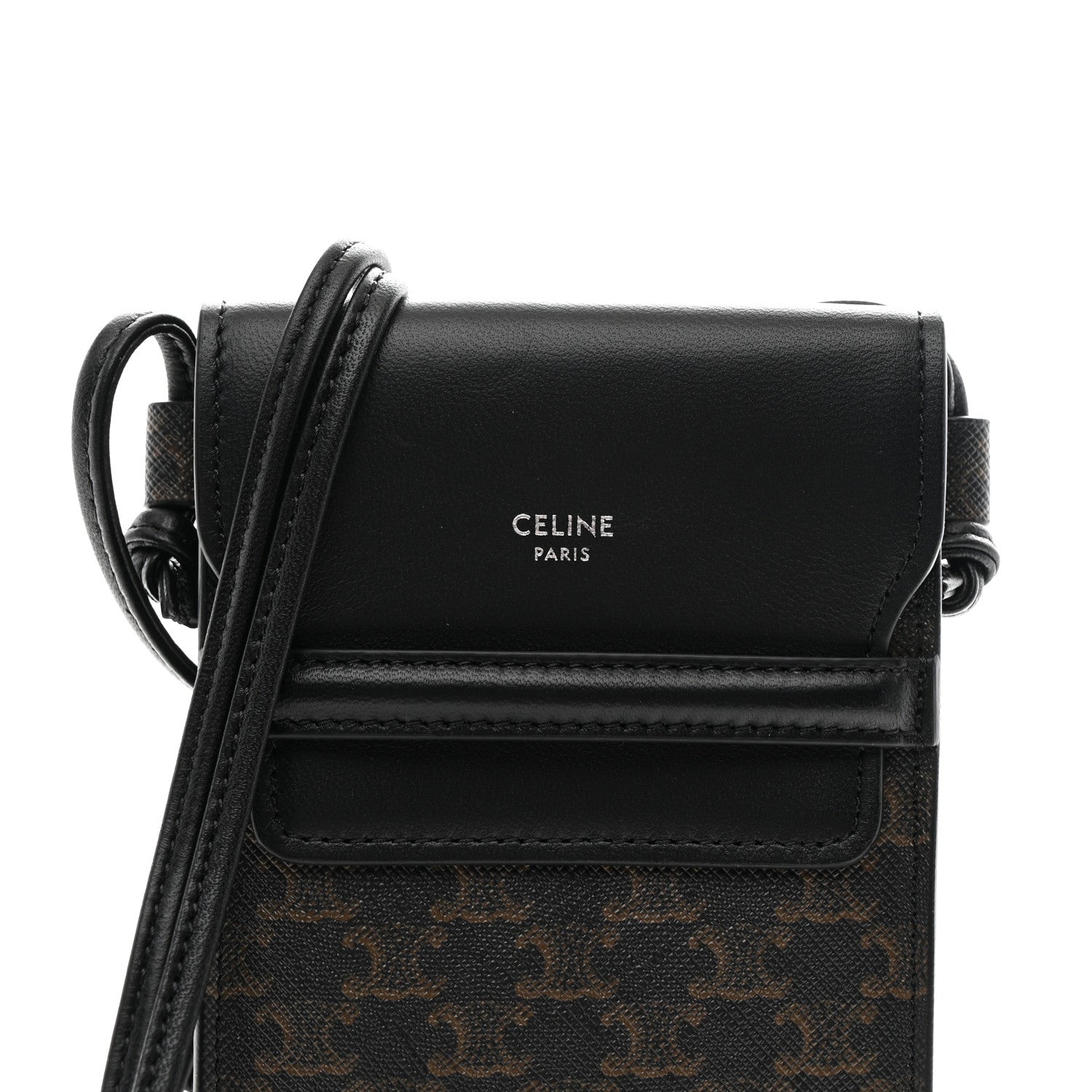 Celine Triomphe Canvas Lambskin Phone Pouch With Flap Black