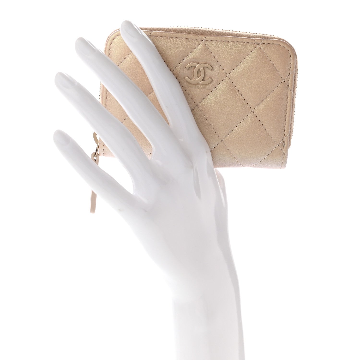 Chanel Iridescent Calfskin Quilted Zip Coin Purse Wallet Beige 2 of 7