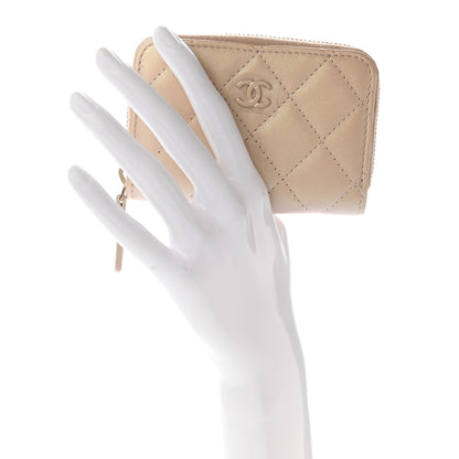 Chanel Iridescent Calfskin Quilted Zip Coin Purse Wallet Beige 2 of 7