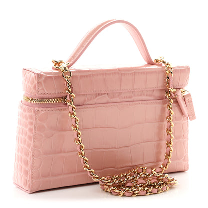 Chanel Calfskin Crocodile Embossed Crococo Top Handle Slim Vanity Case With Chain Light Pink 3 of 11