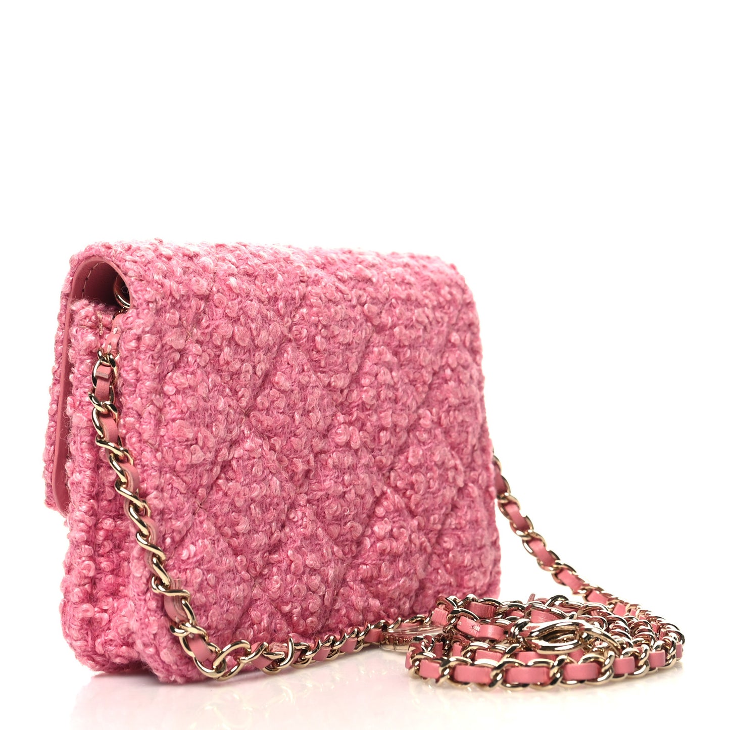 Tweed Quilted Flap Chain Waist Bag Pink