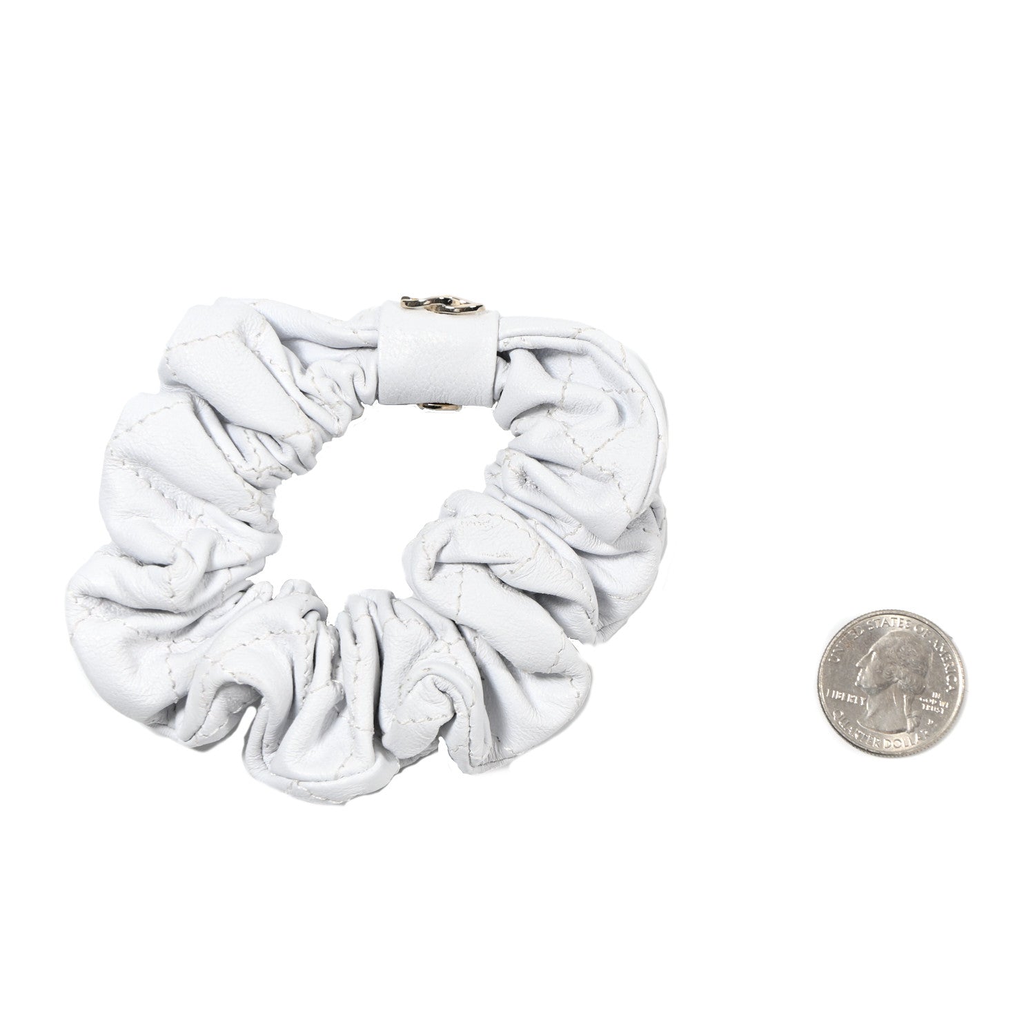 Chanel Lambskin Quilted CC Hair Scrunchie White 2 of 4
