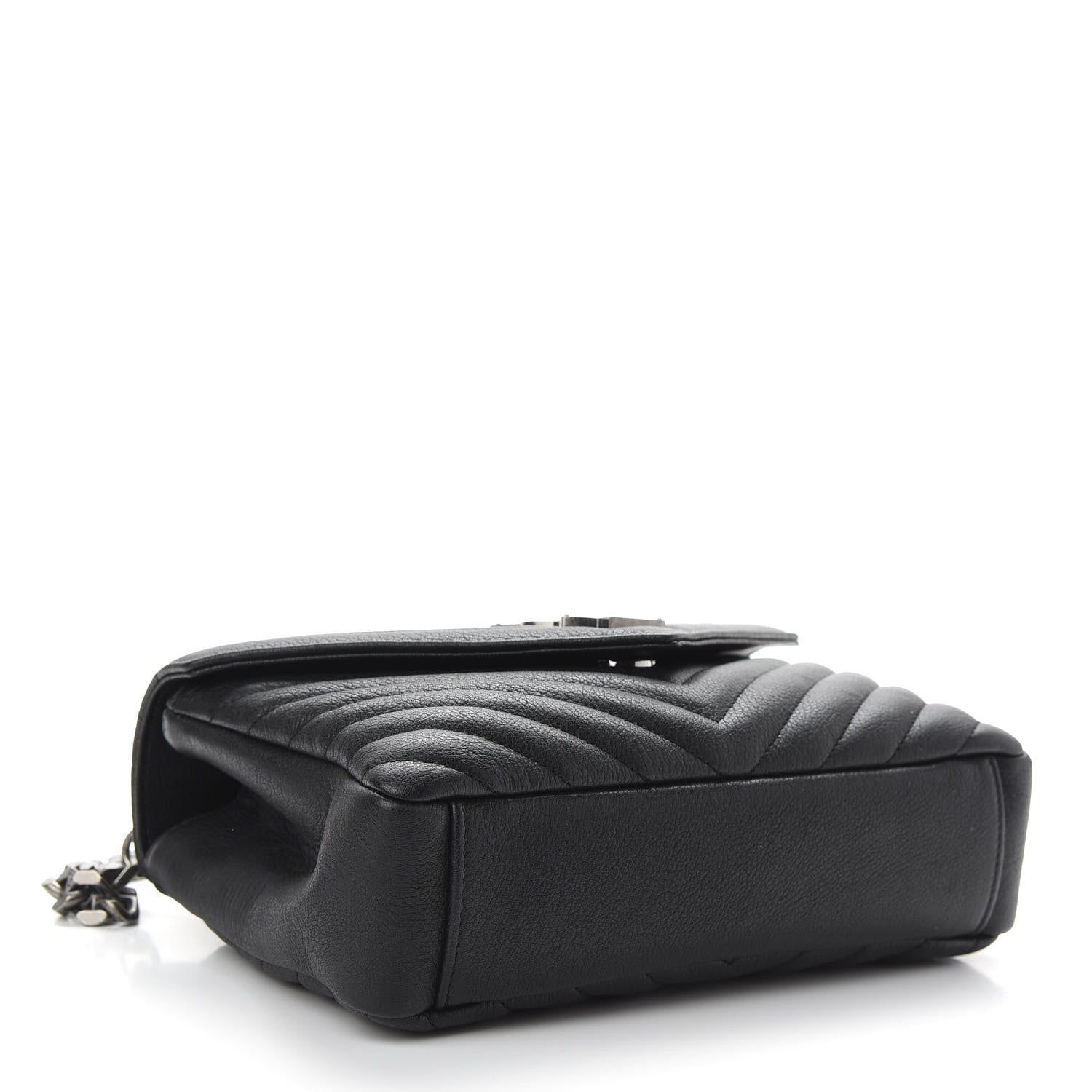 Saint Laurent Sheepskin Matelasse Chevron Monogram Medium College Bag Black 4 of 9