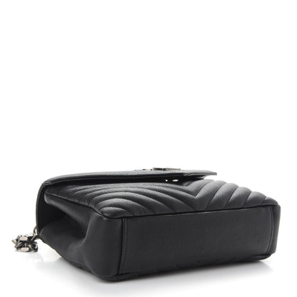 Saint Laurent Sheepskin Matelasse Chevron Monogram Medium College Bag Black 4 of 9