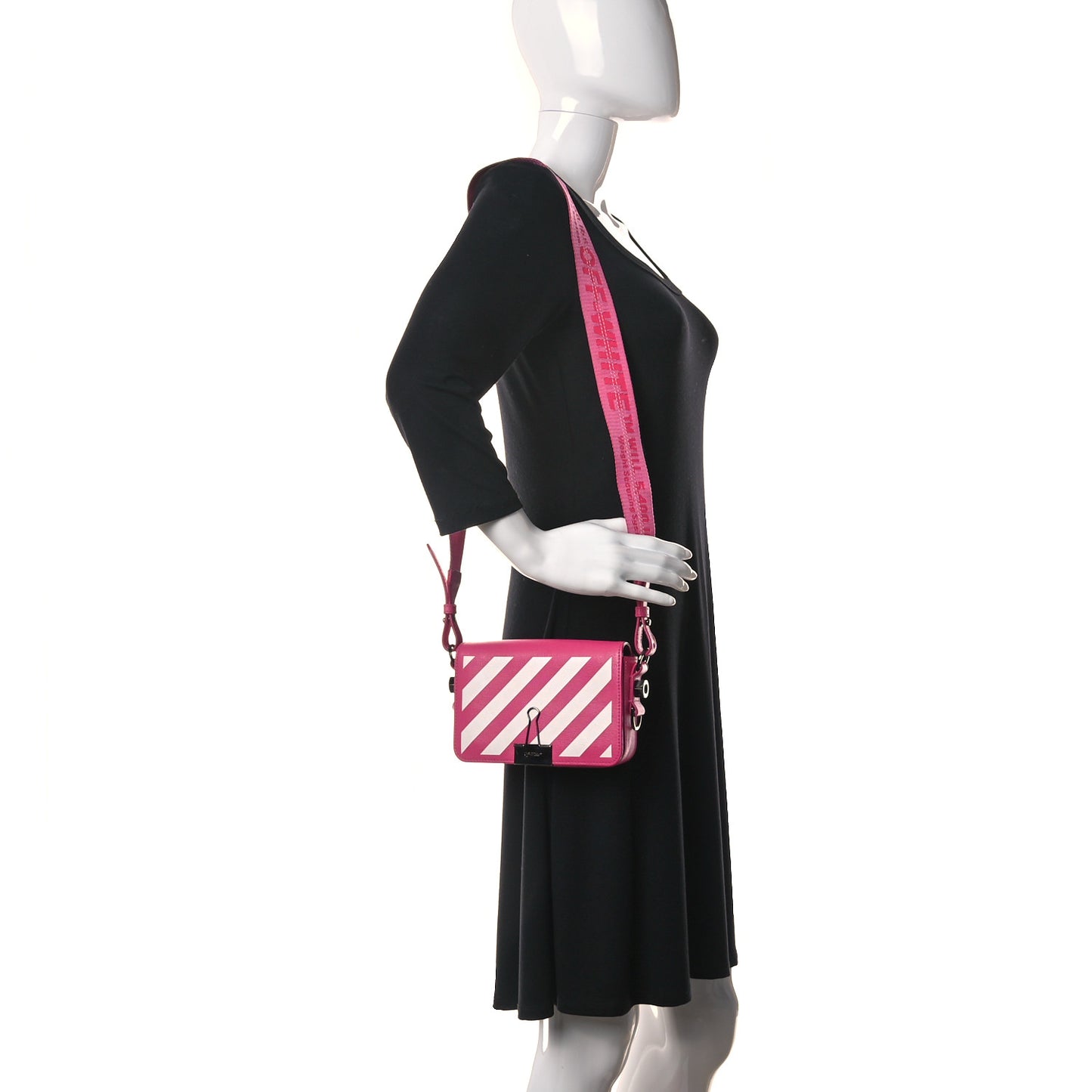 Saffiano Striped Mini Diag Binder Clip Bag Pink White