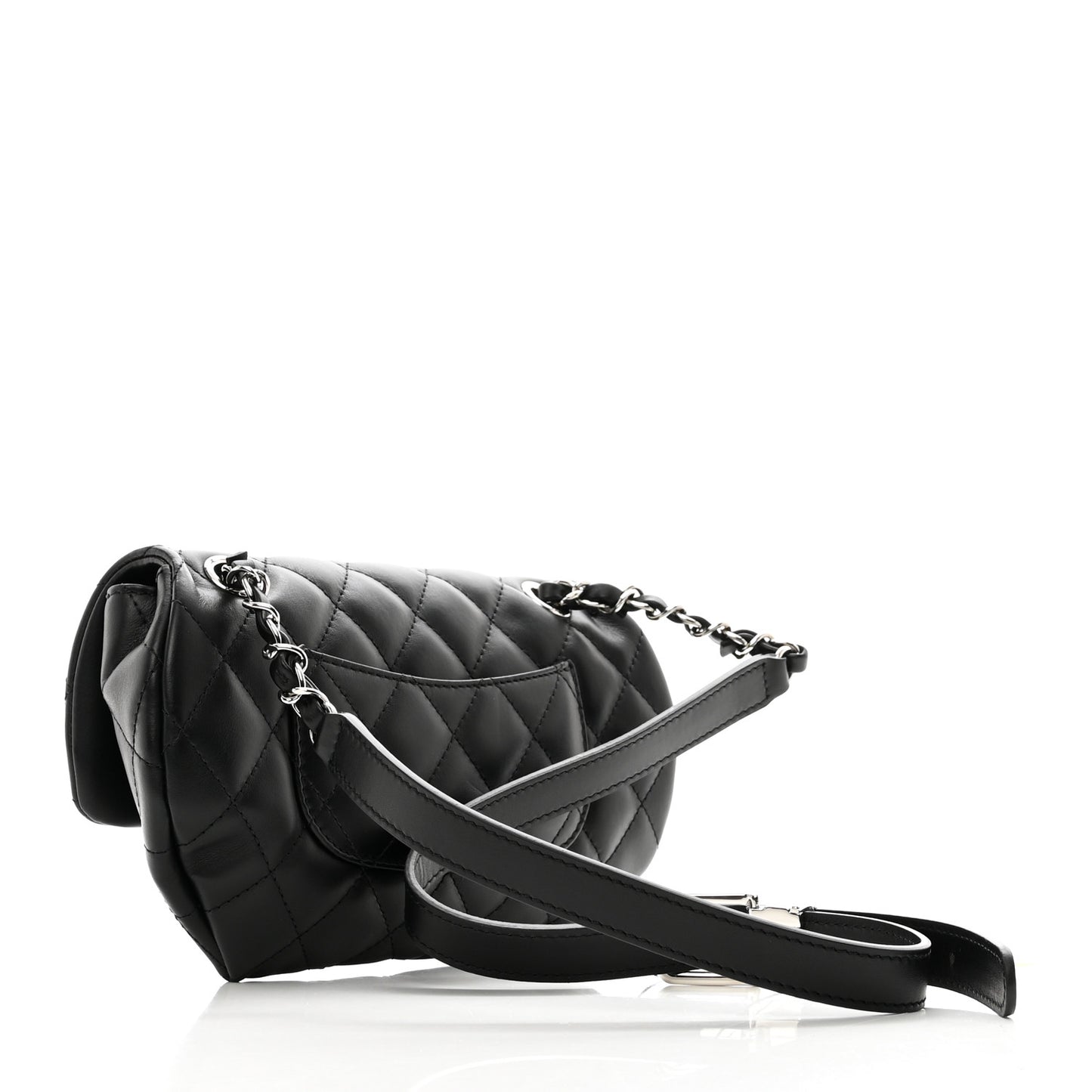 Calfskin Quilted CC Uniform Flap Belt Bag Black