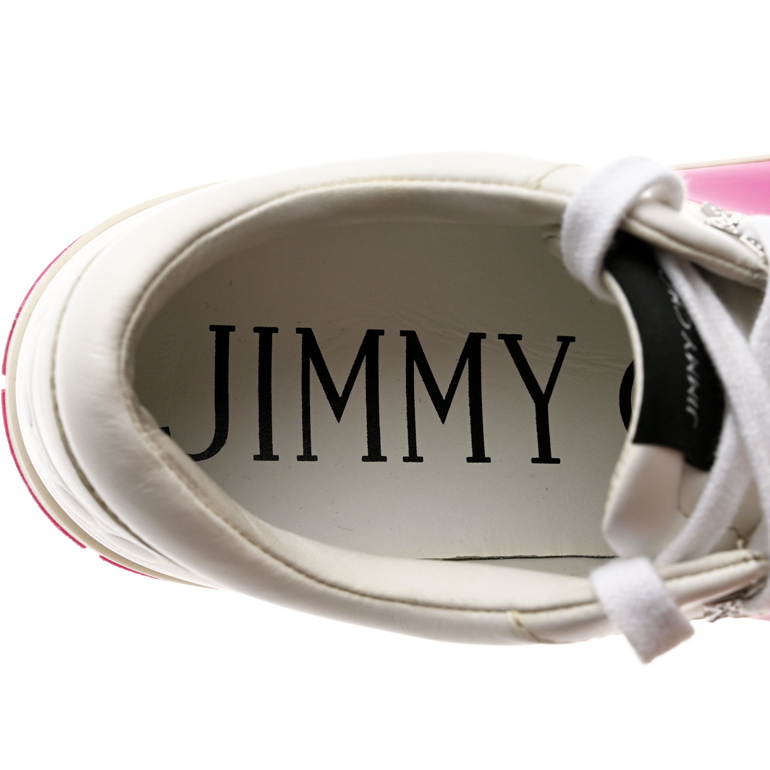 Jimmy Choo Calfskin Vinyl Striped Hawaii Flatform Sneakers 37.5 White Fuchsia 7 of 8