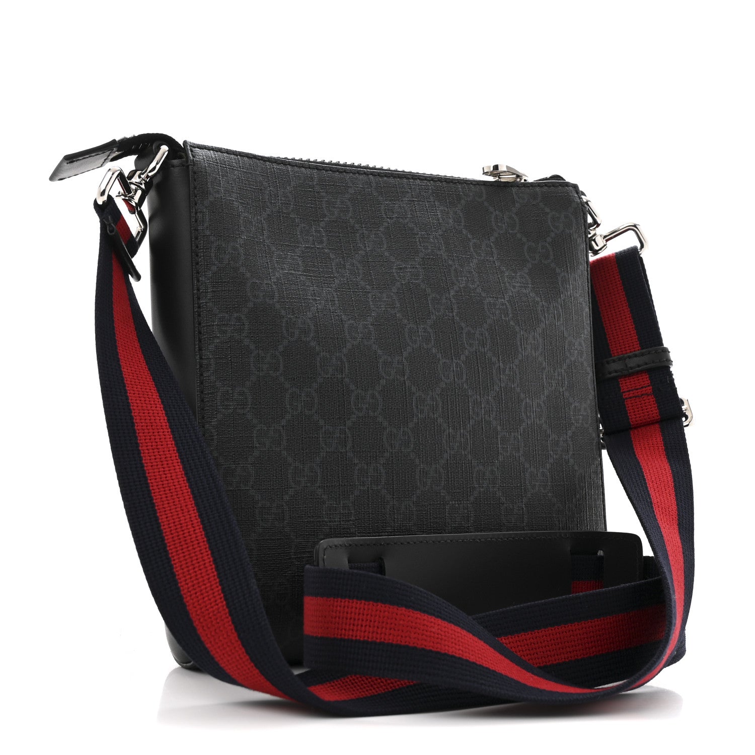 Gucci GG Supreme Monogram Web Small Flat Messenger Bag Black Grey 3 of 12