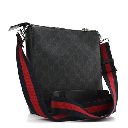 Gucci GG Supreme Monogram Web Small Flat Messenger Bag Black Grey 3 of 12