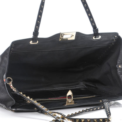 Valentino Garavani Vitello Medium Rockstud Tote Black 5 of 7