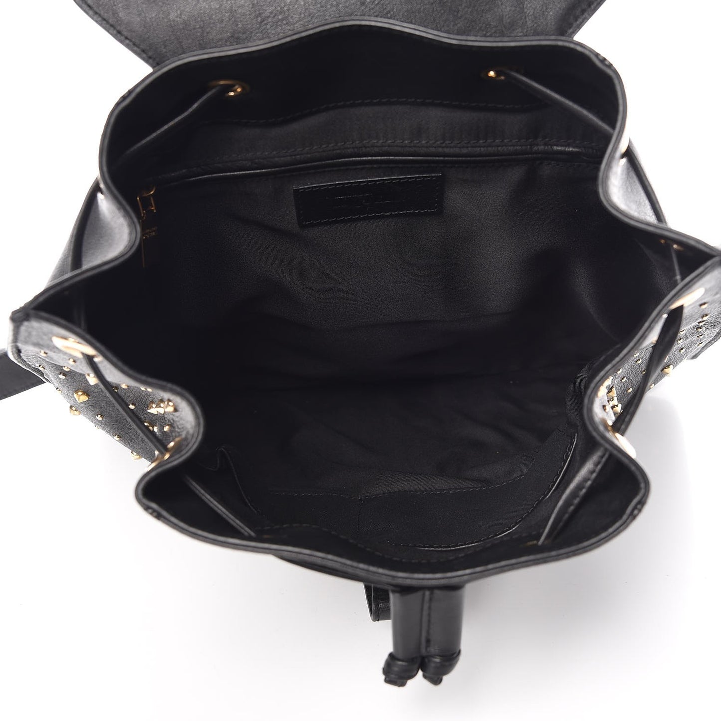 Calfskin Studded Padlock Backpack Black