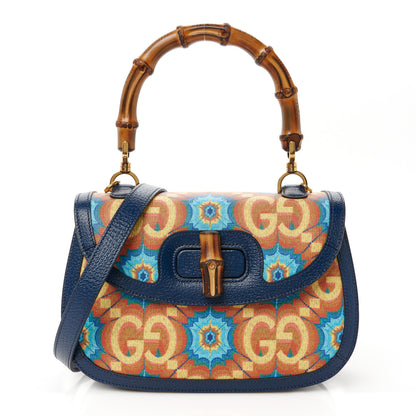 Gucci Calfskin Kaleidoscope Medium Bamboo 1947 Top Handle Bag Blue Orange Multicolor Blue Agata 1 of 11