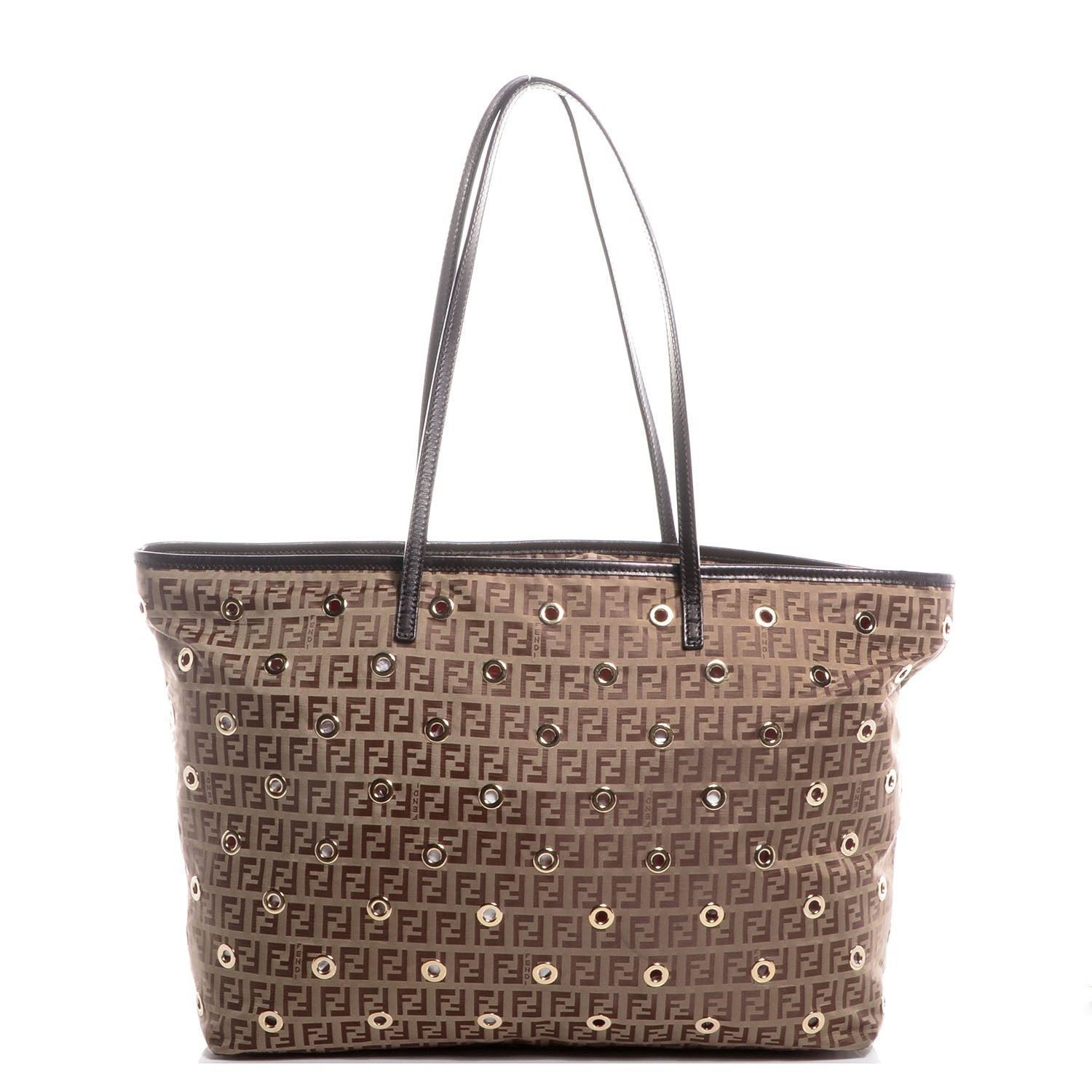 Fendi Nylon Zucchino Grommet Medium Roll Tote Mogano Panna Red Moro 1 of 8