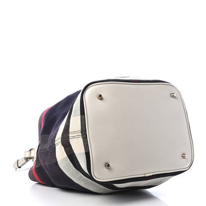 Burberry Navy Canvas Mega Check Medium Susanna Hobo White 3 of 8