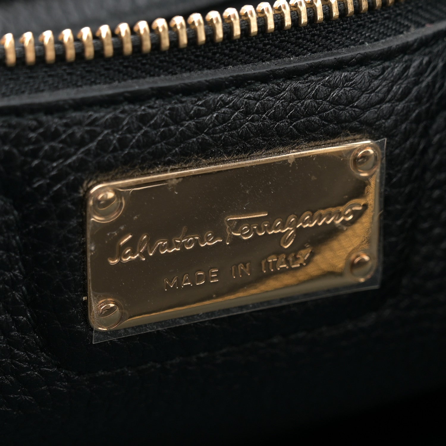 Salvatore Ferragamo Hammered Calfskin Double Handle Medium Amy Tote Black 6 of 10