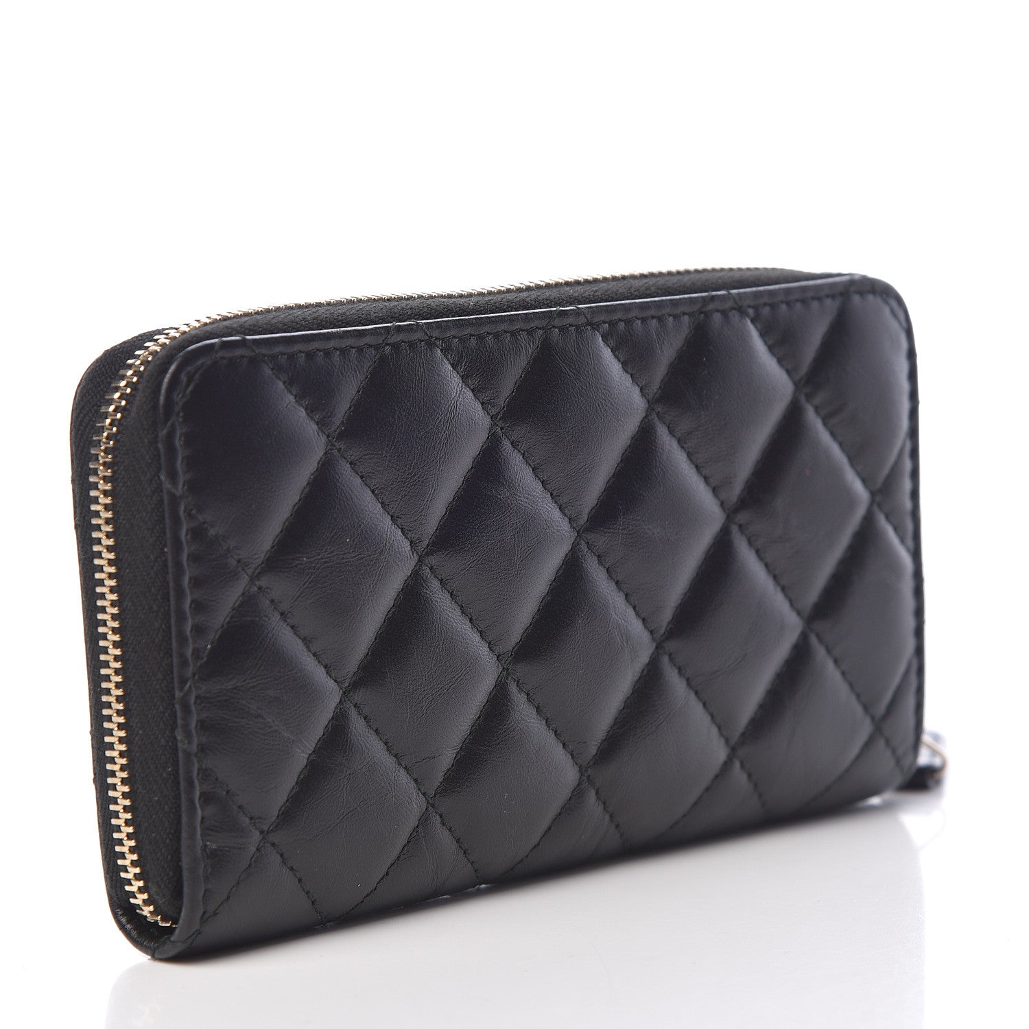 Chanel Aged Calfskin Quilted Small Lucky Charms 2.55 Reissue Zip Around Wallet Black 3 of 8