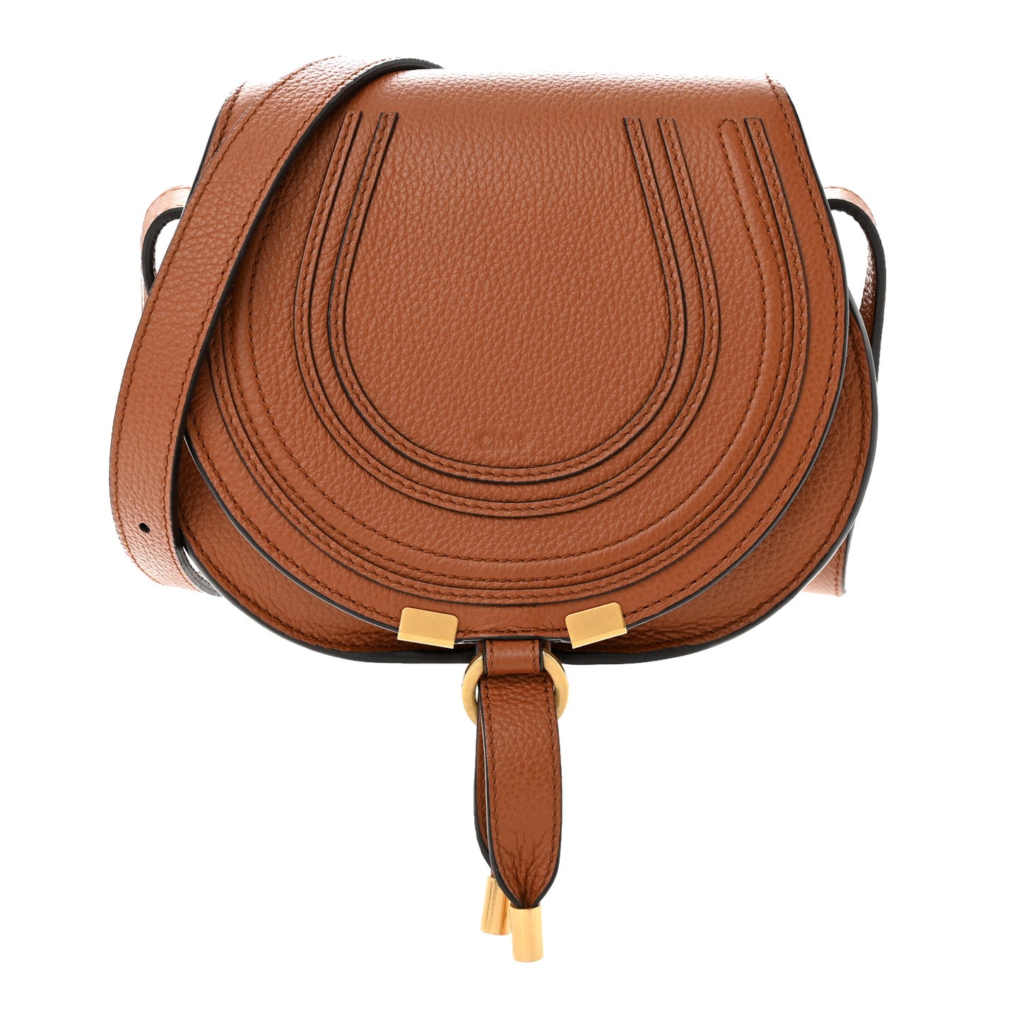 Grained Calfskin Small Marcie Saddle Bag Tan