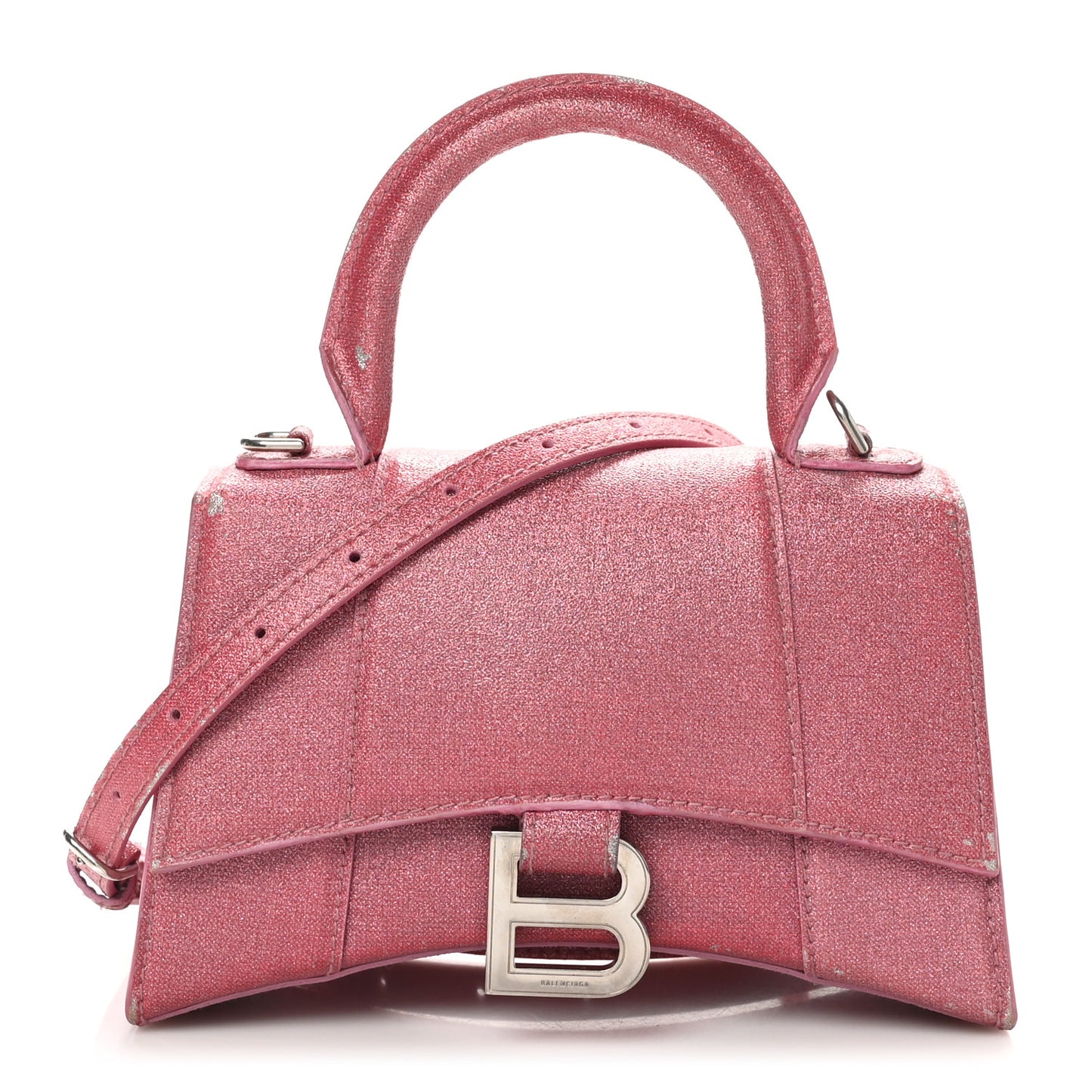 Glitter Fabric Hourglass Top Handle Bag XS Sweet Pink