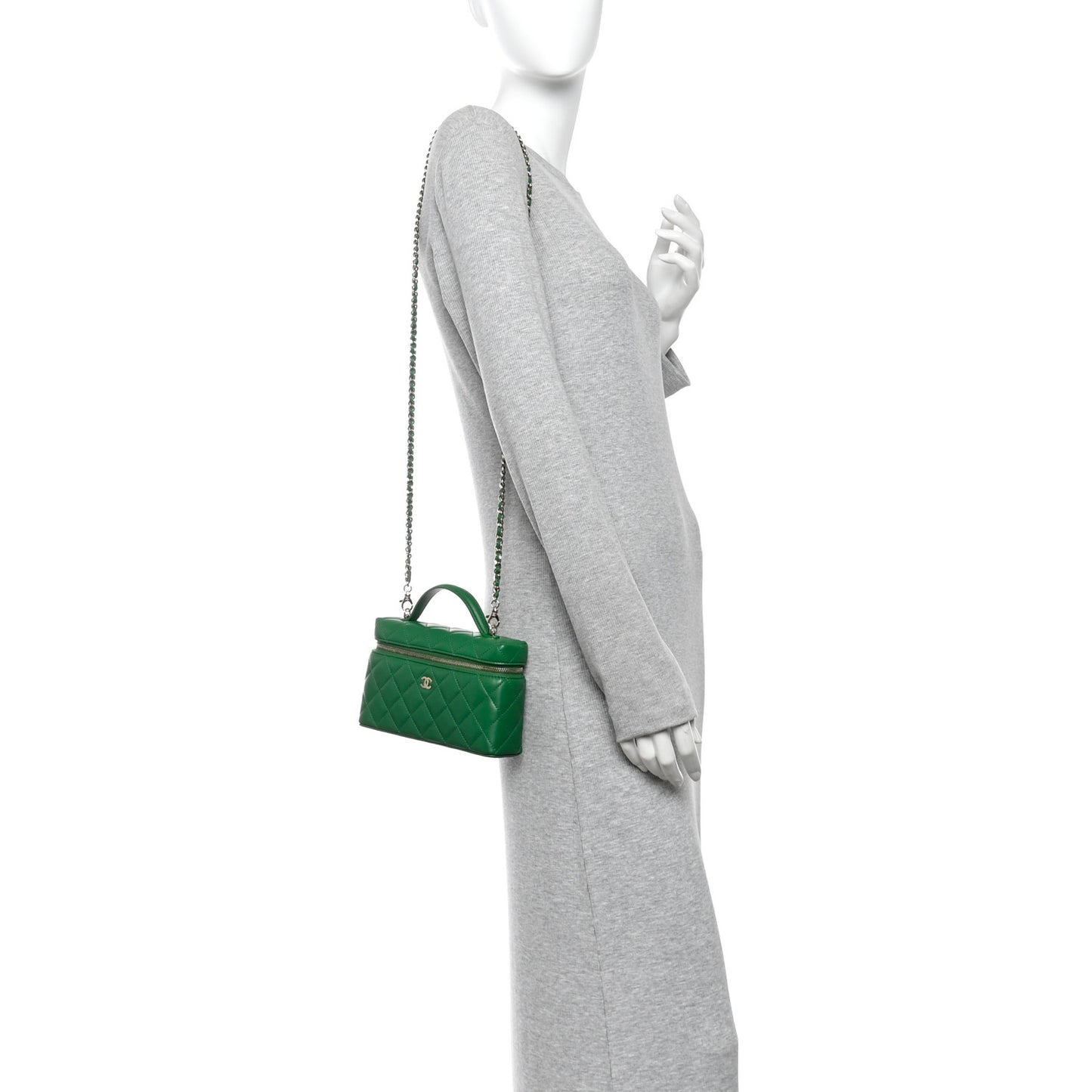 Lambskin Quilted Top Handle Slim Vanity With Chain Green