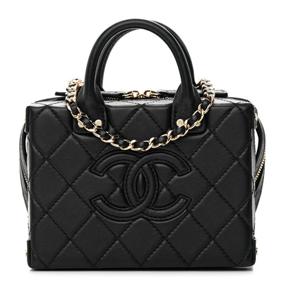 Chanel Calfskin Quilted Small Studded Square Vanity Case Black 1 of 12