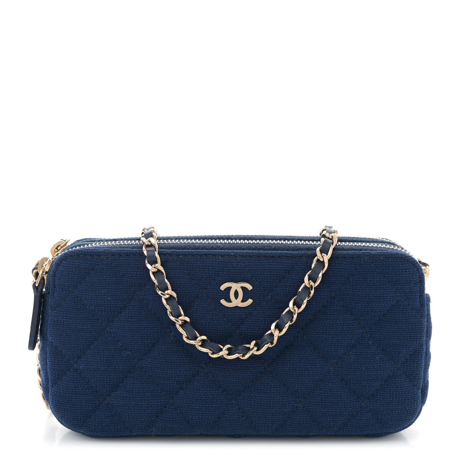 Chanel Jersey Quilted Small Clutch With Chain Navy 1 of 11