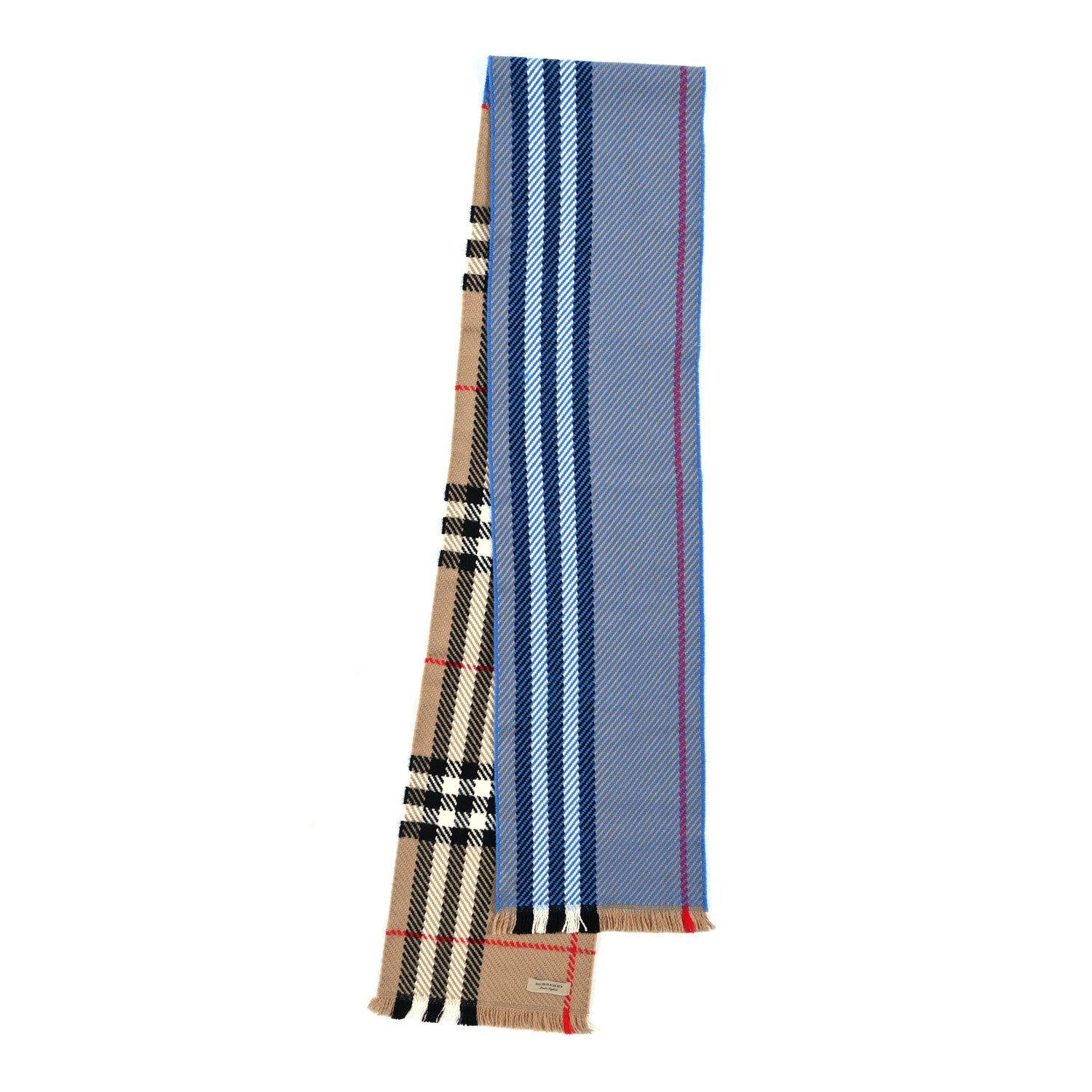 Burberry Wool Giant Check Color Block Fringe Scarf Blue 2 of 4