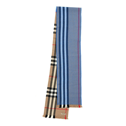 Burberry Wool Giant Check Color Block Fringe Scarf Blue 2 of 4
