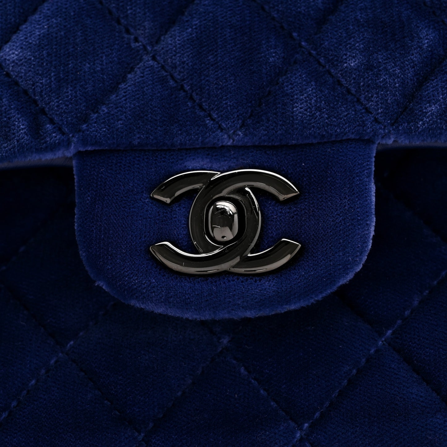 Velvet Quilted Medium Double Flap Navy Blue