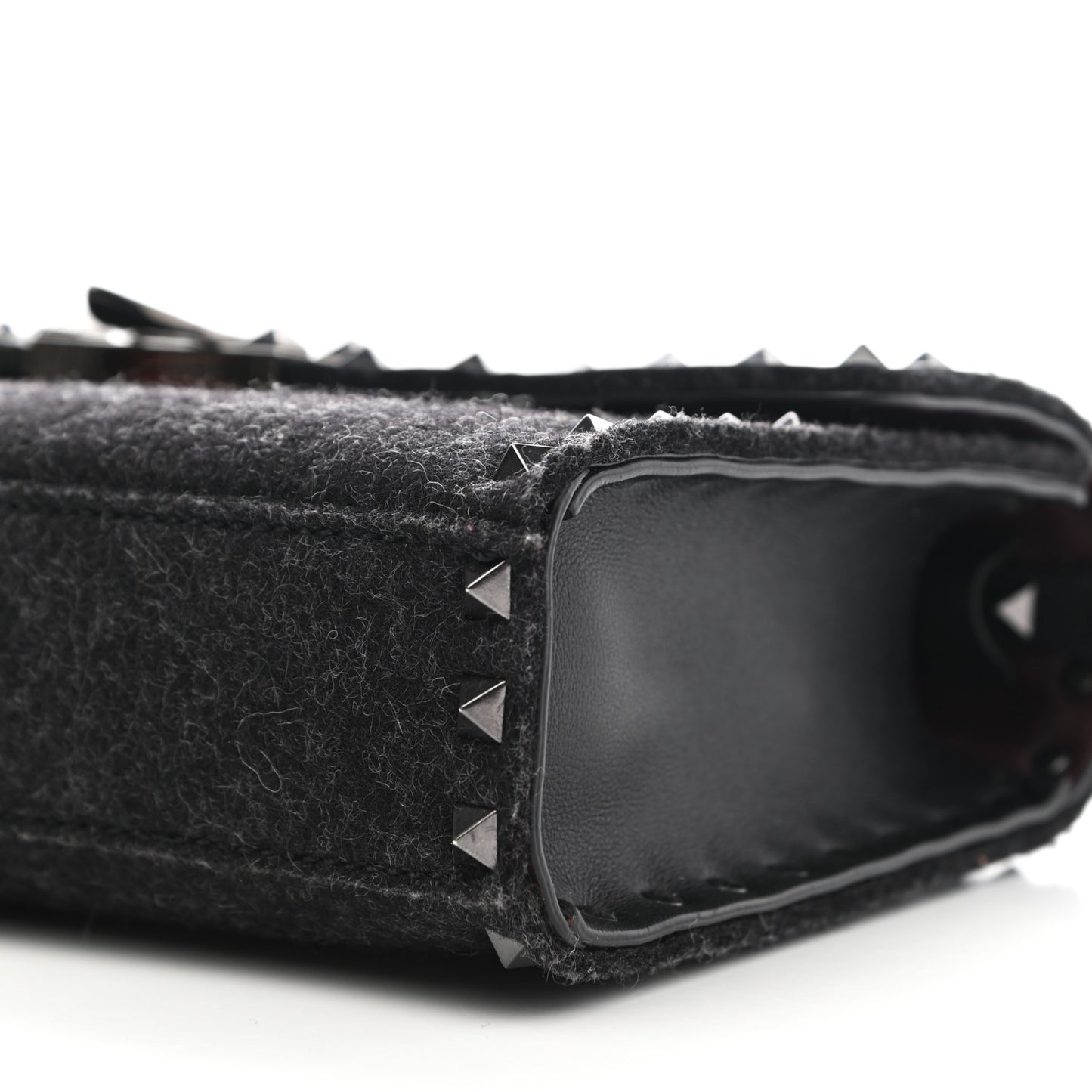 Wool Calfskin Medium Rockstud Flip Lock Crossbody Bag Black