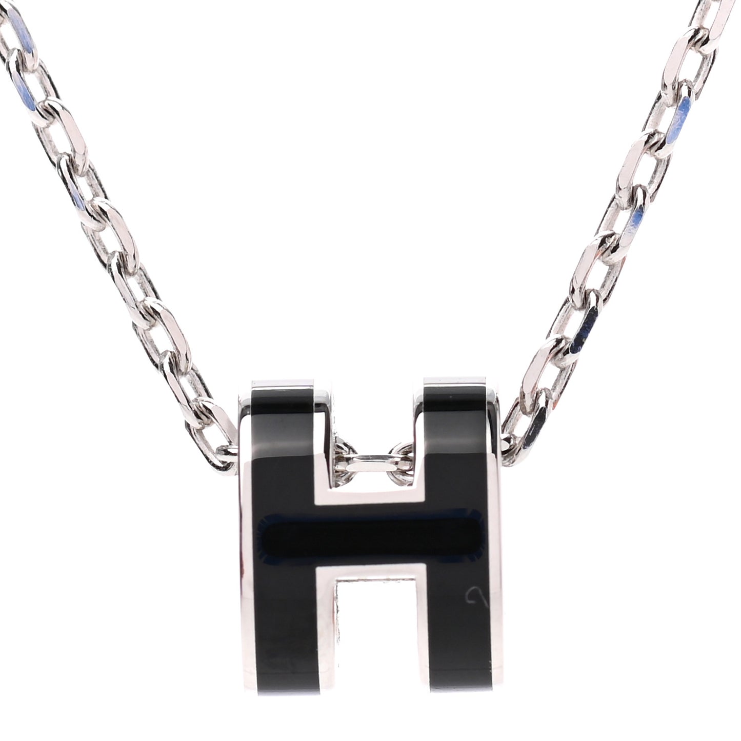Lacquered Palladium Mini Pop H Pendant Necklace Black