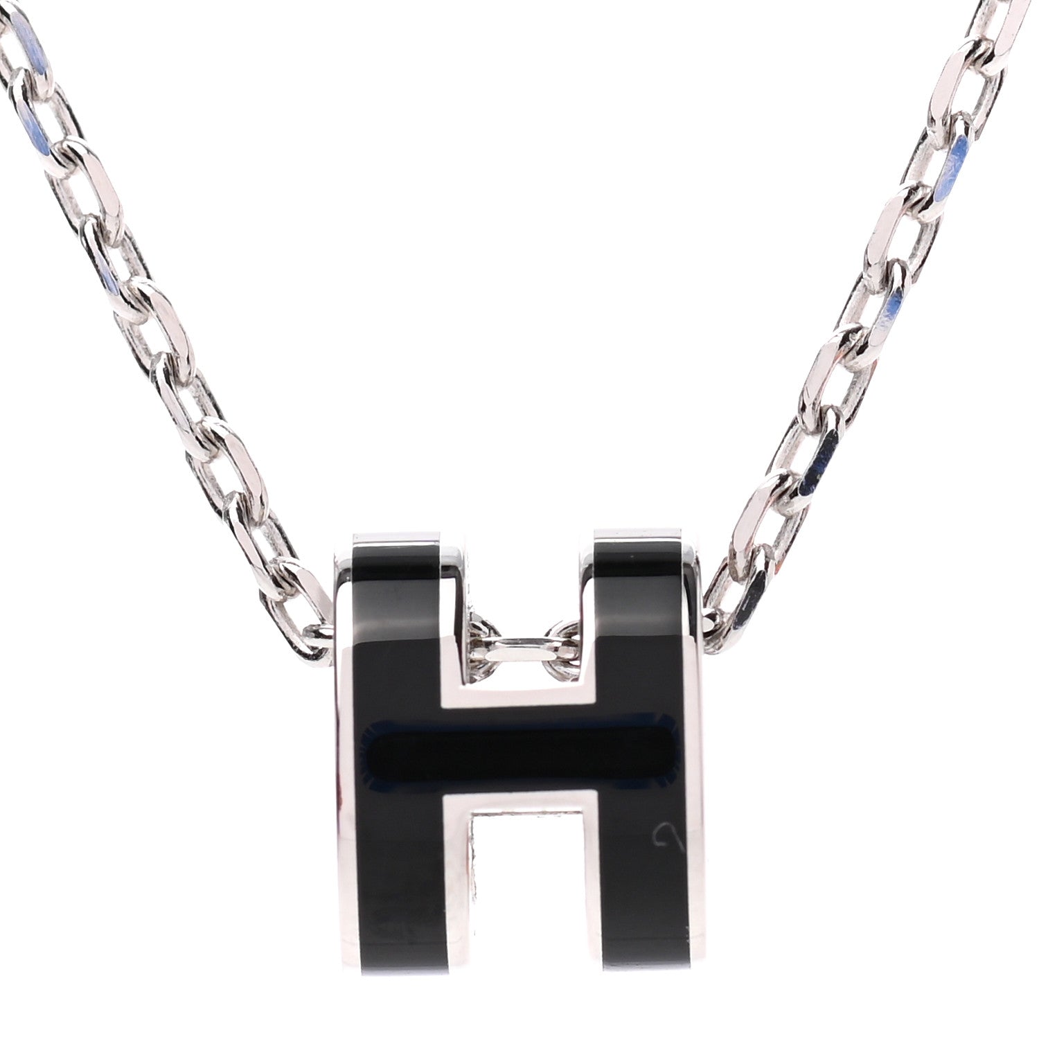 Hermes Lacquered Palladium Mini Pop H Pendant Necklace Black 5 of 7