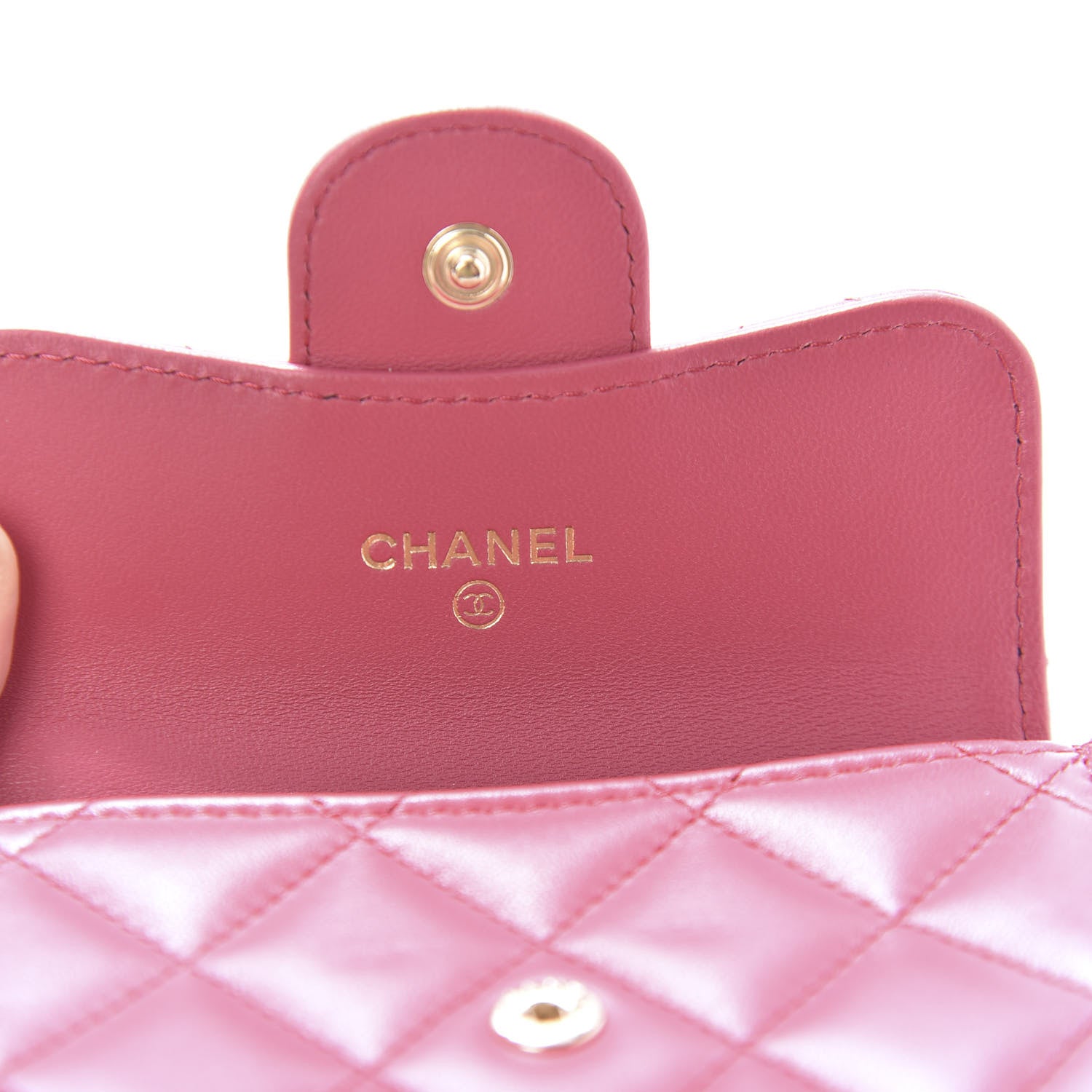 Chanel Lambskin Quilted Flap Card Holder Wallet Dark Pink 15 of 22