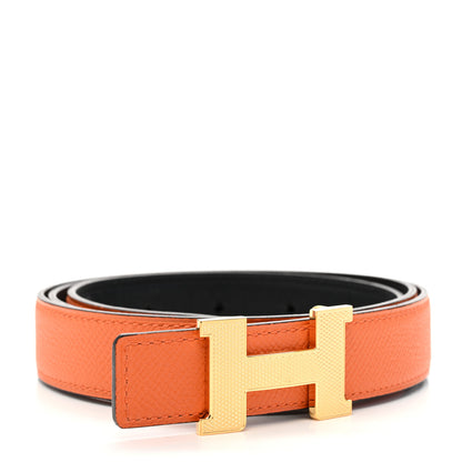 Hermes Epsom Swift 24mm Mini Constance Guilloche H Belt 95/38 Black Orange 2 of 10