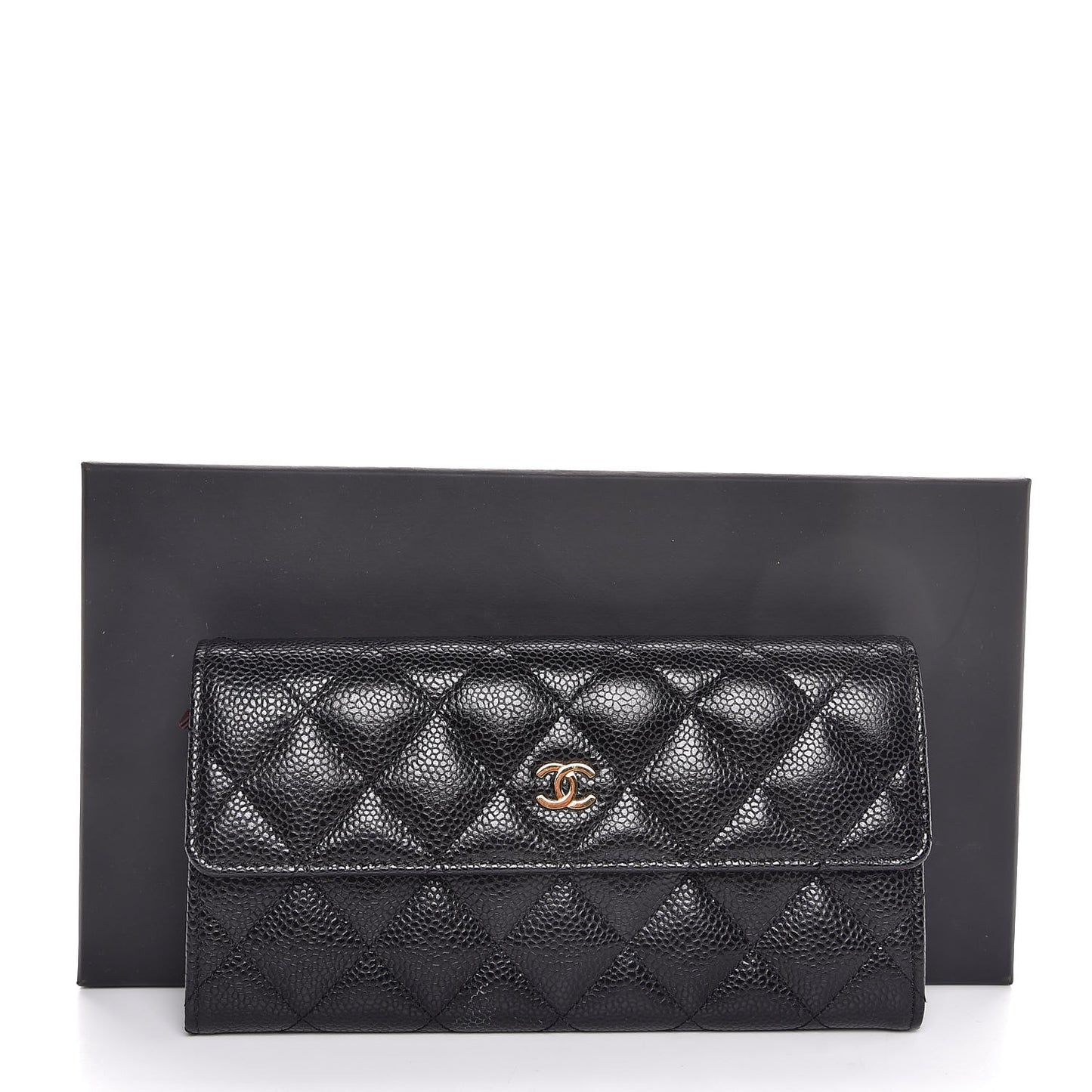 Caviar Quilted Large Gusset Flap Wallet Black