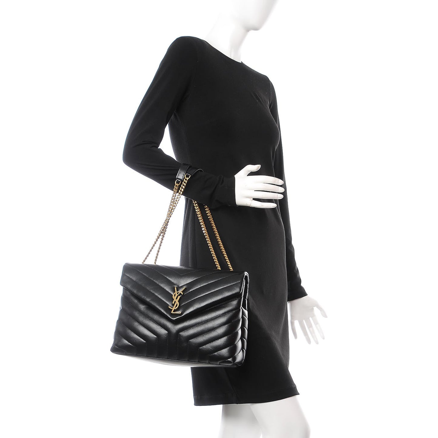 Calfskin Y Quilted Monogram Medium Loulou Chain Satchel Black